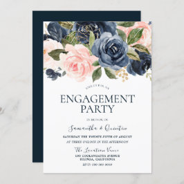 Elegante Navy Blue & Blush Pink Engagement Party Einladung