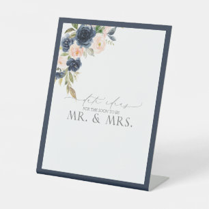 Elegante Navy Blue Blush Pink Floral Date Ideas Sockelschild