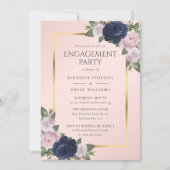 Elegante Navy Blue Blush Pink Gold Engagement Part Einladung (Vorderseite)
