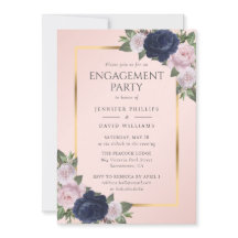 Elegante Navy Blue Blush Pink Gold Engagement Part