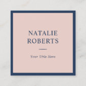 Elegante Navy Blue & Blush Pink Minimalistisch Ger Quadratische Visitenkarte (Vorderseite)