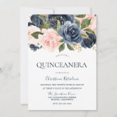 Elegante Navy Blue & Blush Pink Quinceanera Einladung (Vorderseite)
