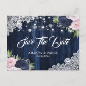 Elegante Navy Blue Blush Save the Date Postkarte (Vorderseite)
