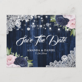 Elegante Navy Blue Blush Save the Date Postkarte