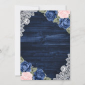 Elegante Navy Blue Blush Wood Lace Floral Wedding Save The Date (Rückseite)