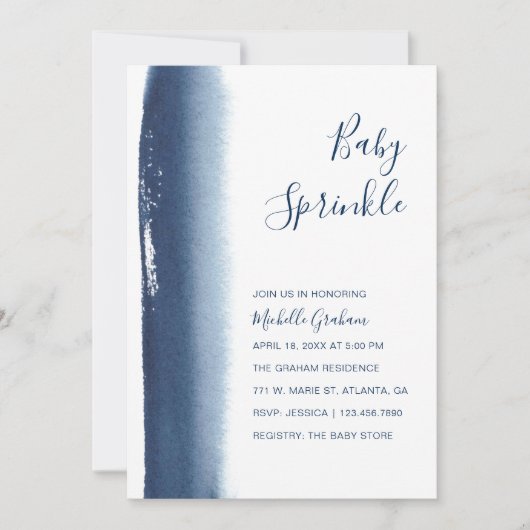 Elegante Navy Blue Boy Modern Baby Sprinkle Einladung (Vorderseite)