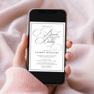 Elegante Navy Blue Calligraphy Brunch & Bubbly Einladung