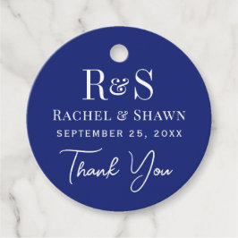 Elegante Navy Blue Chic Moderne Monogram Wedding Geschenkanhänger