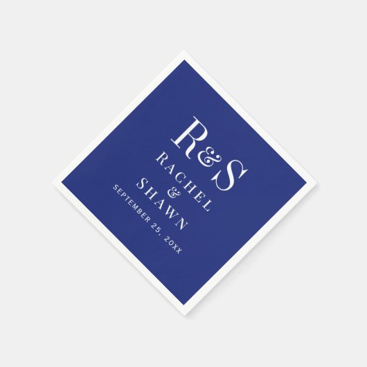 Elegante Navy Blue Chic Moderne Monogram Wedding Serviette (Ecke)