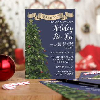 Elegante Navy Blue Christmas Tree Holiday Party Einladung