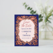 Elegante Navy Blue Copper Rose Save the Date flora Ankündigungspostkarte (Stehend Vorderseite)