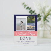 Elegante Navy Blue Coral Rosa Hochzeitskollage Fot Dankeskarte (Stehend Vorderseite)