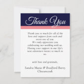 Elegante Navy Blue Coral Rosa Hochzeitskollage Fot Dankeskarte (Rückseite)