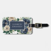 Elegante Navy Blue & Cream Floral Watercolor Trave Gepäckanhänger (Vorderseite horizontal)