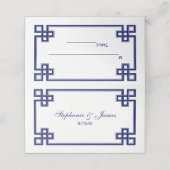 Elegante Navy Blue Extravagante griechische Key Es Platzkarte (Außenseite Aufgefaltet)