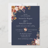 Elegante Navy Blue Fall Floral Hochzeit Einladung (Vorderseite)