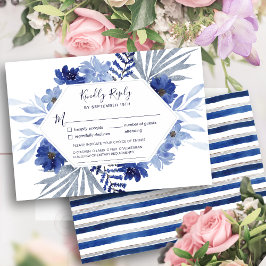 Elegante Navy Blue Floral Foliage Moderne Hochzeit RSVP Karte