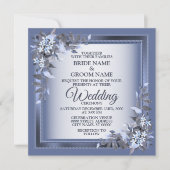 Elegante Navy Blue Floral Gerahmt Silver Wedding Einladung (Vorderseite)