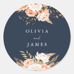 Elegante Navy Blue Floral Hochzeit im Herbst Willk Runder Aufkleber