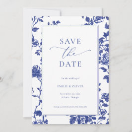 Elegante Navy Blue Floral Toile Save the Date Einladung