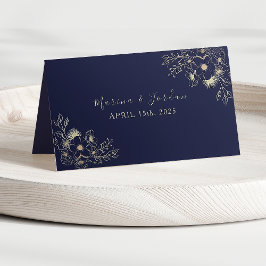 Elegante Navy Blue Floral Wedding Platzkarte