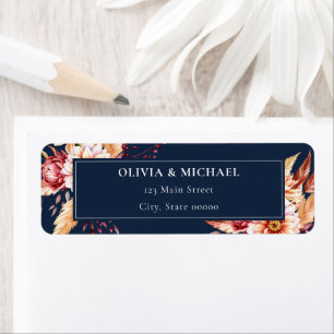 Elegante Navy Blue Floral Wedding Rücksendeadresse