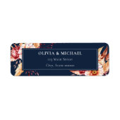 Elegante Navy Blue Floral Wedding Rücksendeadresse (Vorne)