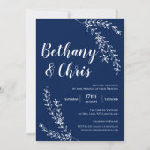 Elegante Navy Blue Foliage Minimalistisch Hochzeit Einladung (Vorderseite)