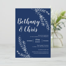 Elegante Navy Blue Foliage Minimalistisch Hochzeit