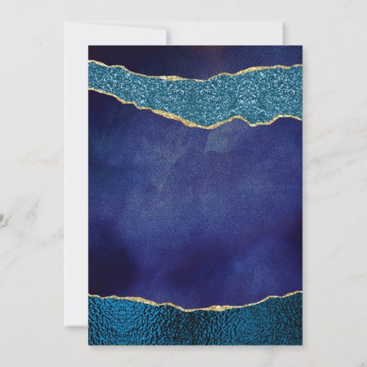 Elegante Navy Blue & Gold Agate Hochzeit Probe Einladung
