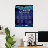 Elegante Navy Blue & Gold Agate Hochzeitssitze Poster (Heimbüro)