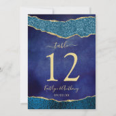 Elegante Navy Blue & Gold Agate Wedding Table Card Einladung (Rückseite)