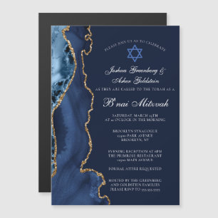 Elegante Navy-Blue-Gold Bar-Mizwa-Party Magneteinladung