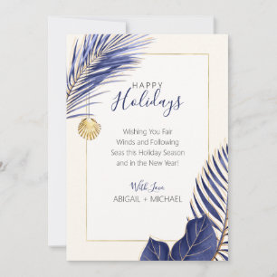 Elegante Navy Blue & Gold Beach Tropical Weihnacht Feiertagskarte