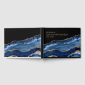 Elegante Navy Blue Gold Black Marble Wedding Gästebuch (Voll)