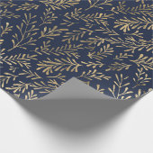 Elegante Navy Blue Gold Blätter Geschenkpapier (Ecke)