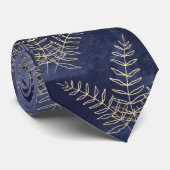 Elegante Navy Blue & Gold Fern Leaf Wedding Krawatte (Gerollt)