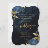 Elegante Navy Blue Gold Floral Bracket Hochzeit Einladung (Vorderseite)