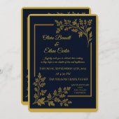 Elegante Navy Blue & Gold Foil Einladung zur Hochz (Vorne/Hinten)