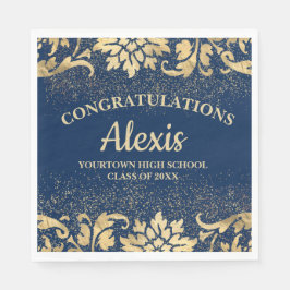 Elegante Navy Blue Gold Glitzer Graduation Party Serviette