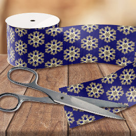 Elegante Navy Blue & Gold Klasse Chic Blumendruck Ripsband
