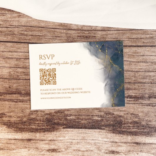 Elegante Navy Blue Gold Marble Wedding RSVP Card