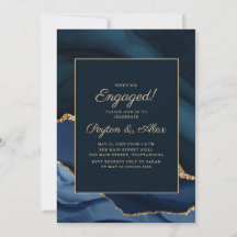 Elegante Navy Blue Gold Marmor Engagement Party