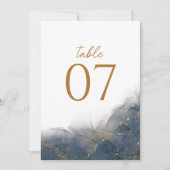 Elegante Navy Blue-Gold-Marmor Hochzeit-Tischnumme (Vorderseite)