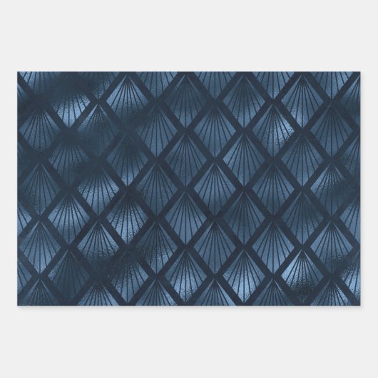 Elegante Navy Blue Gold Metallic Art Deco Geschenkpapier Set (Vorderseite)