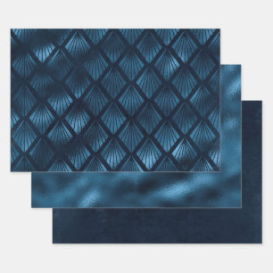 Elegante Navy Blue Gold Metallic Art Deco Geschenkpapier Set