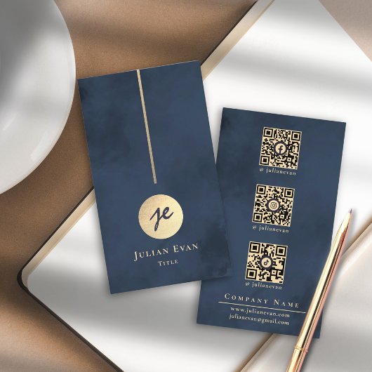 Elegante Navy Blue & Gold Monogram Social Media Visitenkarte