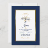 Elegante Navy Blue Gold Palm Tree Moderne Hochzeit Einladung (Vorderseite)