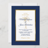 Elegante Navy Blue Gold Palm Tree Moderne Hochzeit Einladung (Vorderseite)