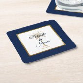 Elegante Navy Blue Gold Palm Tree Moderne Hochzeit Rechteckiger Pappuntersetzer (angewinkelt)